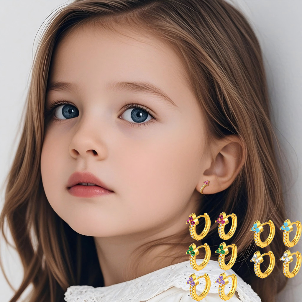 Brinco De Argola Com Flores Cúbicas De Zircônia Meaeguet Para Bebês Meninas , Pequeno Hipoalergênico