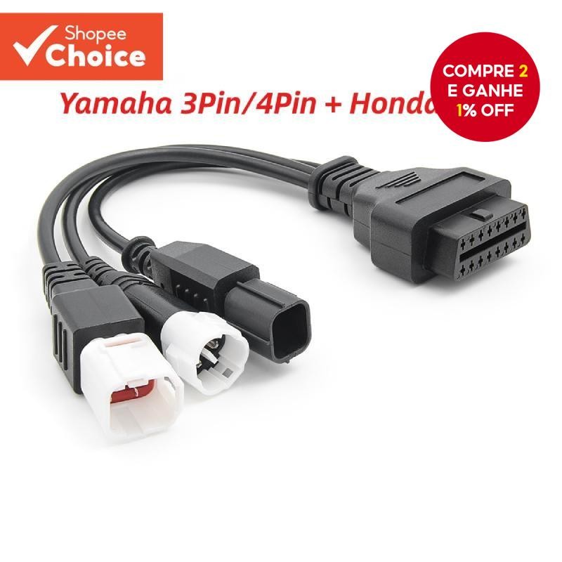 3 Em 1 Conector OBD 3PIN E 4PIN para Yamaha e Honda Motocicleta com Cabo de Diagnóstico de Extensão