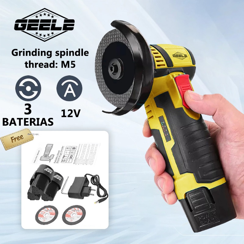 12v Esmerilhadeira Lixadeira Recarregável Portátil 76mm Angular S/fio Serra Mármore de 3 Baterias-Am