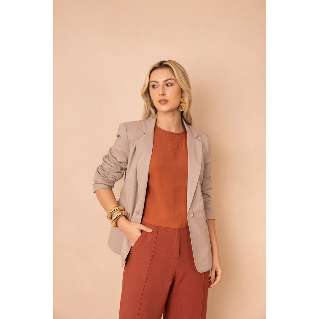 Blazer Feminino Alvorada Algodão Linho Forrado Slim Plus Size Elegante Moda Social Trabalho Casual