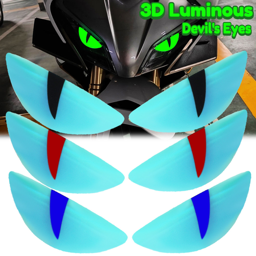 Segurança Noturna Condução 3D Luminoso Olho Do Diabo Motocicleta Farol Adesivos Reflexivos Personali
