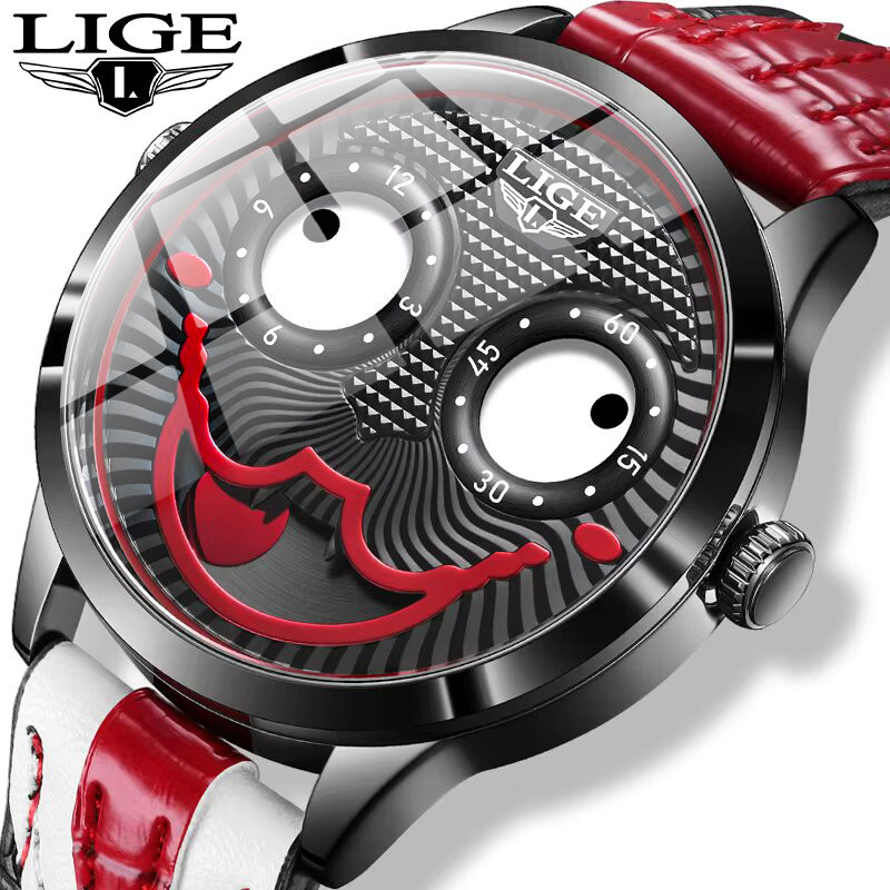 LIGE Fashion Joker Relógio Original Masculino Moda Pulseira De Couro À Prova Dágua Quartzo Fase Da L
