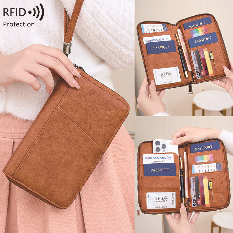 Porta-Passaporte De Couro PU Cobre RFID Bloqueando Carteira De Com Vários Cartões Para Viagens Em Fa
