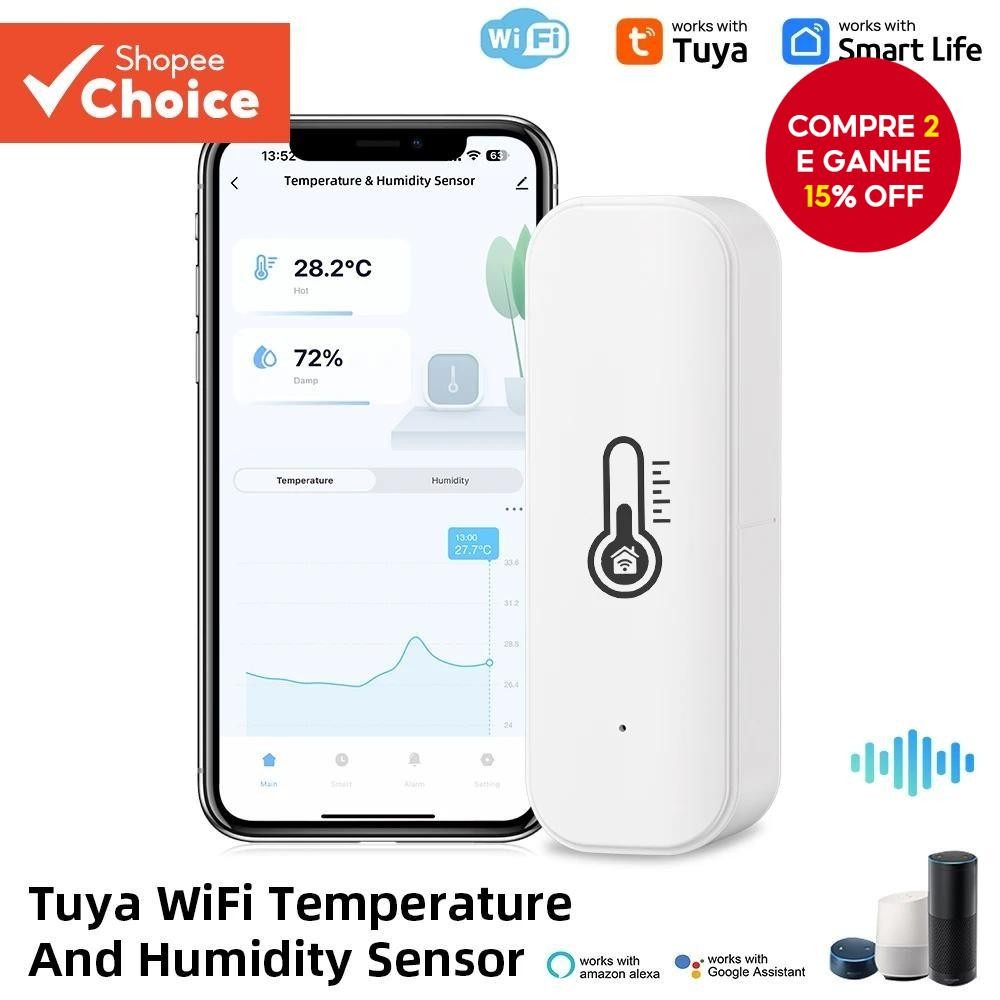 Tuya Sensor WiFi de Umidade e Temperatura Alimentado por Bateria com Monitoramento Alexa e Google Ho