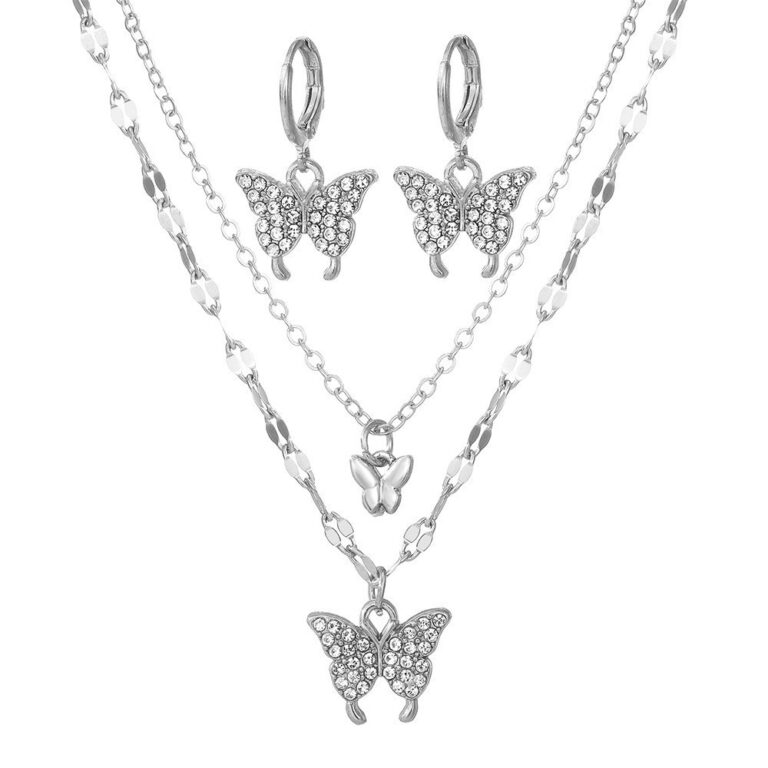 Conjunto De 3 Peças De Brincos E Colar De Borbole