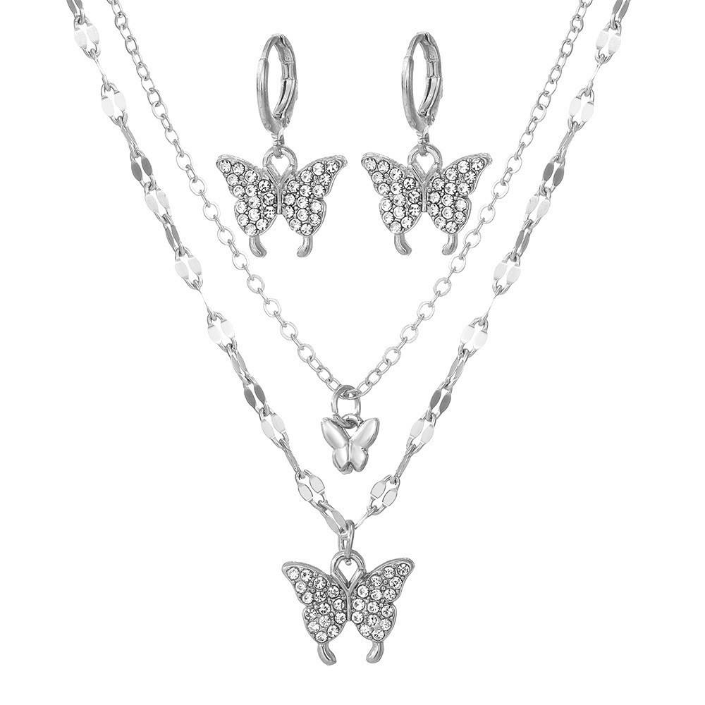 Conjunto De 3 Peças De Brincos E Colar De Borboleta , Joias Minimalistas De Zircônia , Corrente Com
