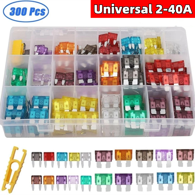 300 Pcs Conjunto Sortido Perfil De Tamanho Médio Lâmina Fusível Carro Auto Caminhão 2-40A Com Caixa