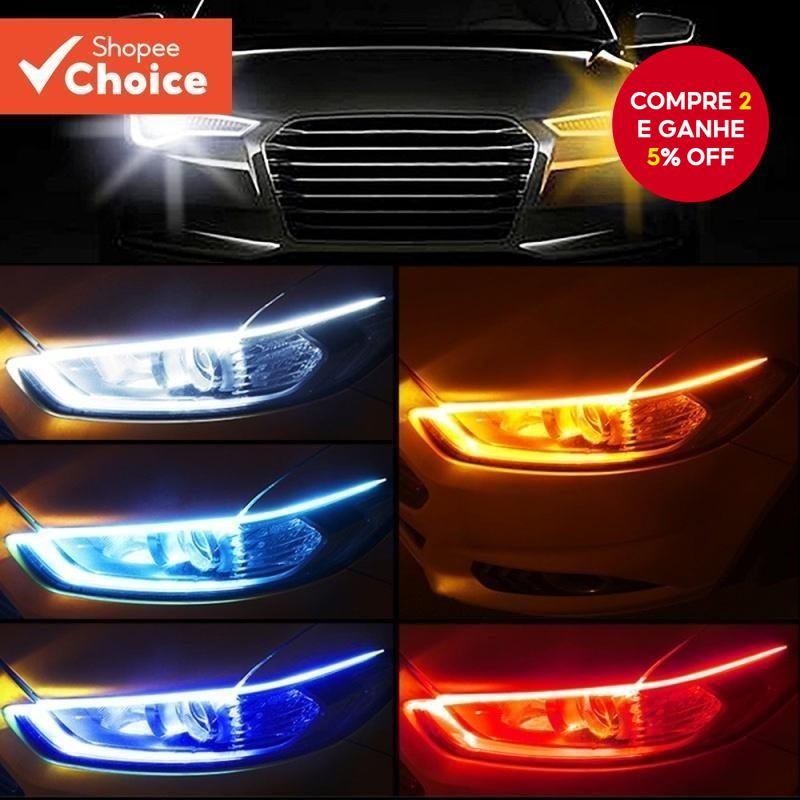 12V LED Sinal De Mudança De Direção Branco Fluxo Amarelo Luz Diurna Faixa Flexível À Prova Dágua Par