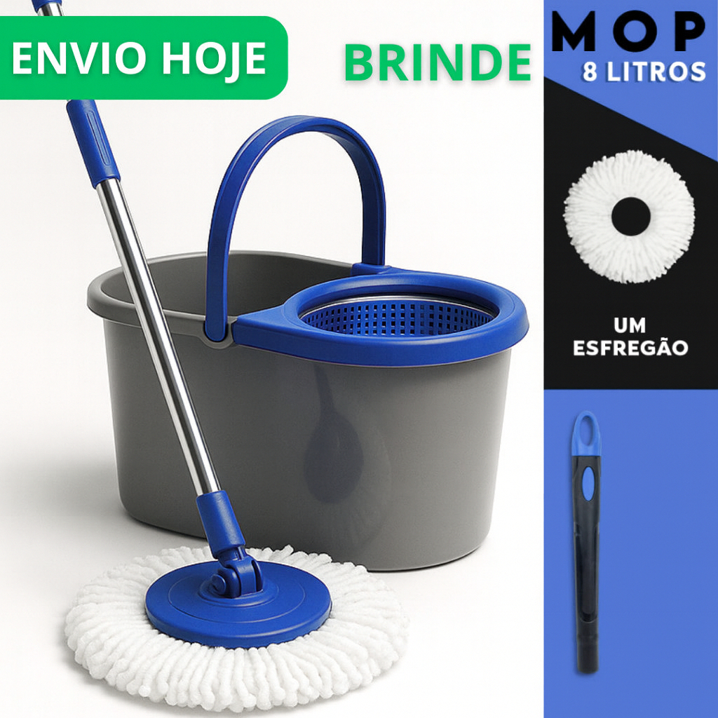 Mop Giratório Cleaner Profissional 8 Litros Cesto Rodo Esfregão Limpeza Facil