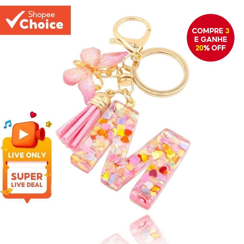 Moda Rosa Carta Chaveiro-Coração Lantejoulas Borboleta Borla Cristal Epóxi Pingente Para Casais Pres