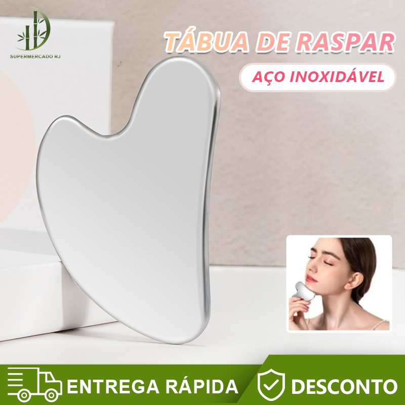 Placa Gua Sha Inox 95g  Massagem Facial, Skincare, Antirugas e Drenagem Linfática