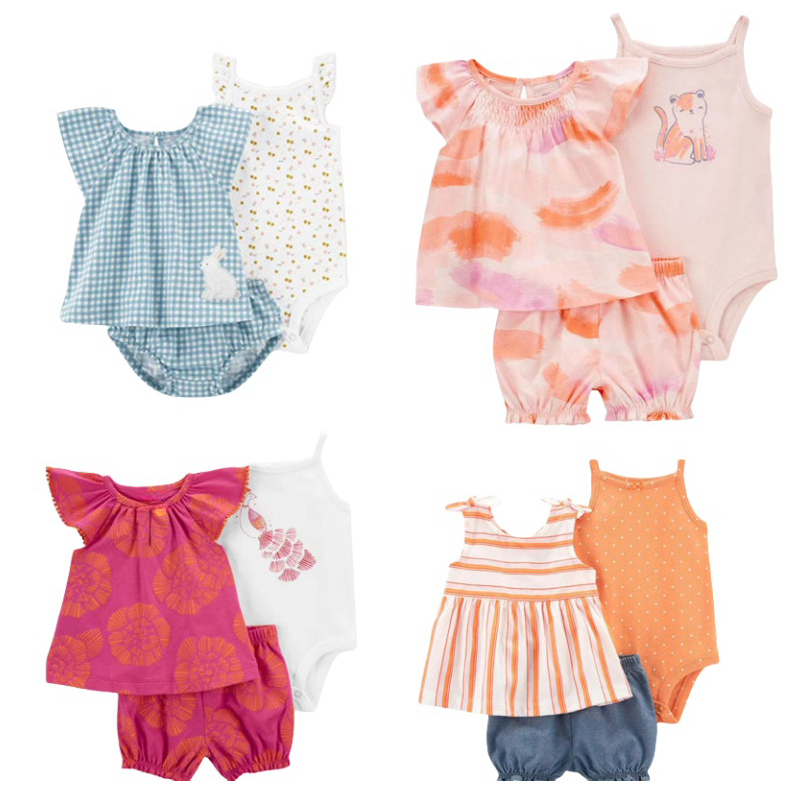 Lucky Baby Conjunto Bebê Verão Menina Manga Curta 100% Algodão Estampa Floral Princesa Confortável 3
