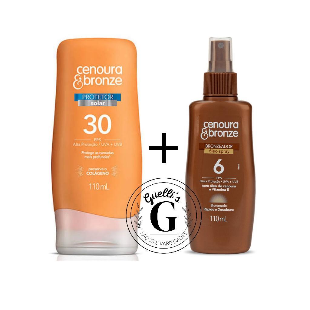 Kit Cenoura E Bronze Protetor FPS 30 110ml + Óleo Spray Bronzeador FPS 6 110ml – Envio Rápido