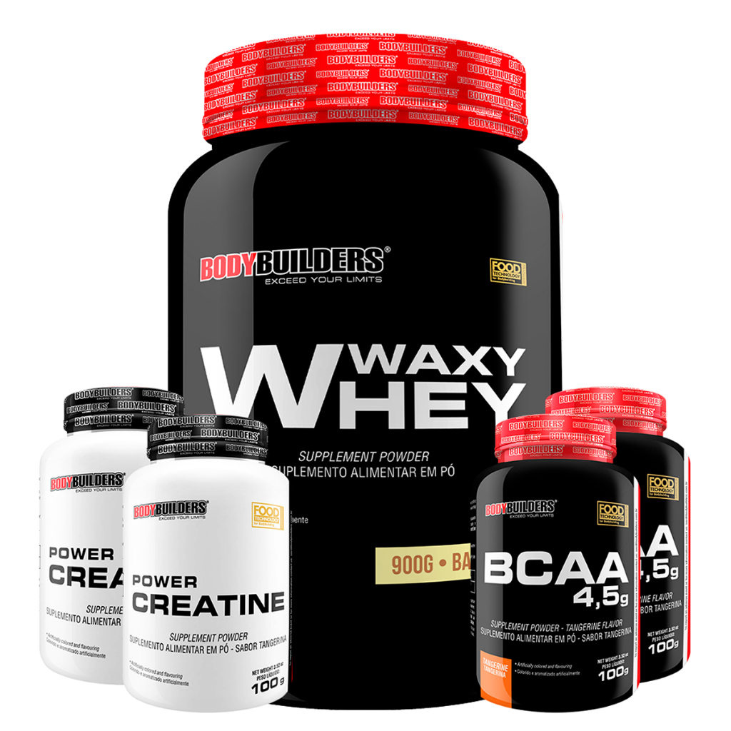 Kit Waxy Whey Protein 900g + 2x Bcaa 100g + 2x Creatina 100g – Bodybuilders