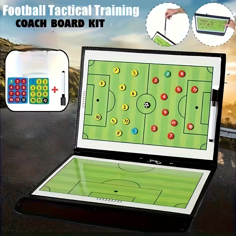 Prancheta Tatica de Futebol capa de couro dobrável técnico treinador imã portátil futebol 24x32cm
