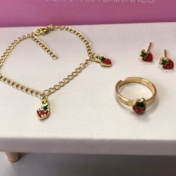 Kit Conjunto de Semi Jóia Pulseira Anel Brinco In