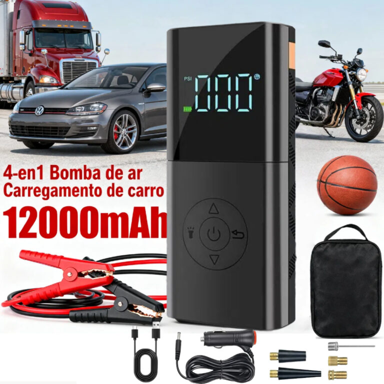 Bomba de Ar 4em1 Portátil-Compressor + Bateria Ca