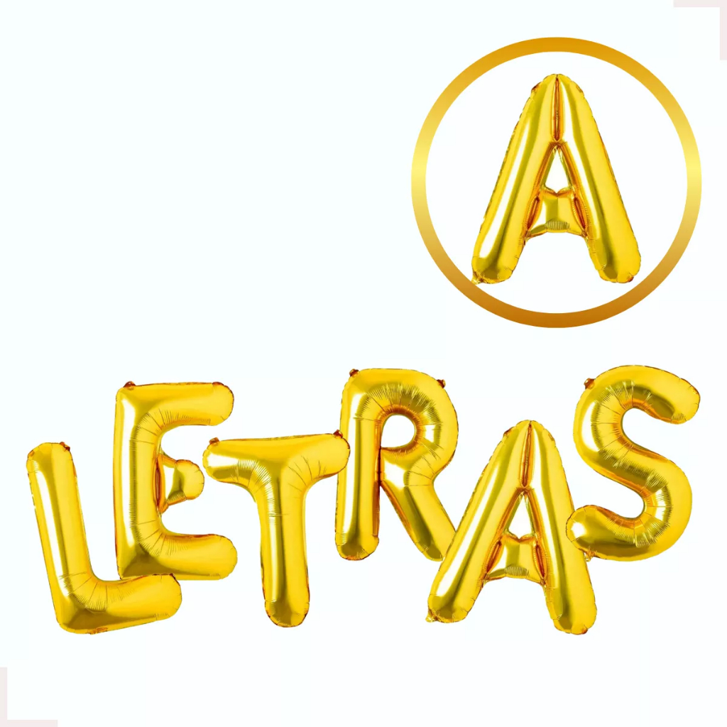 Balão Letras 80cm ou 40cm Metalizado Festas Aniversários Decoração Eventos Balões Dourados