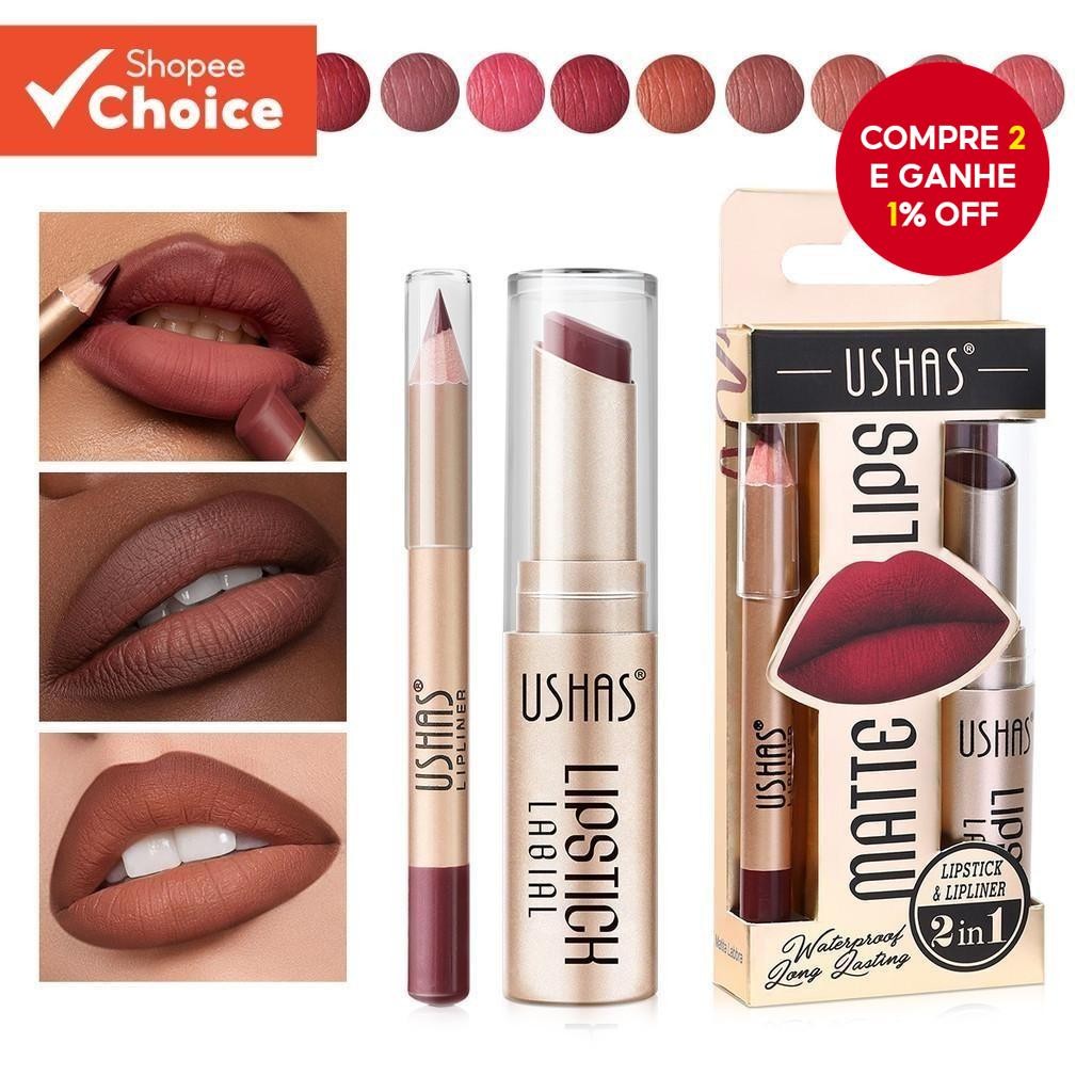 USHAS Matte Lip Liner + Set , Nude Browns , Hidratante , À Prova De Manchas De Longa Duração , Maqui