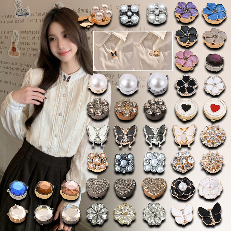 Nobleflyingyunyuan 45 Luz Estilo Luxo Diamante Camisa Feminina Abotoaduras Botões Decorativos Menina