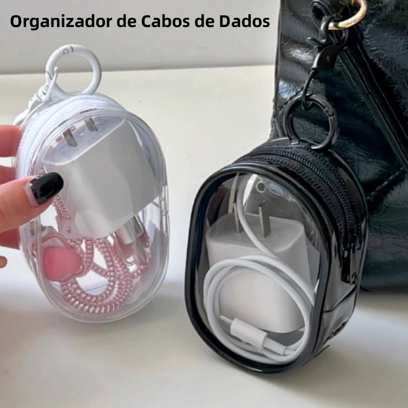 Estojo Portátil para Carregador Transparente com Gancho – Para Samsung Motorola Cabo Fone de Ouvido