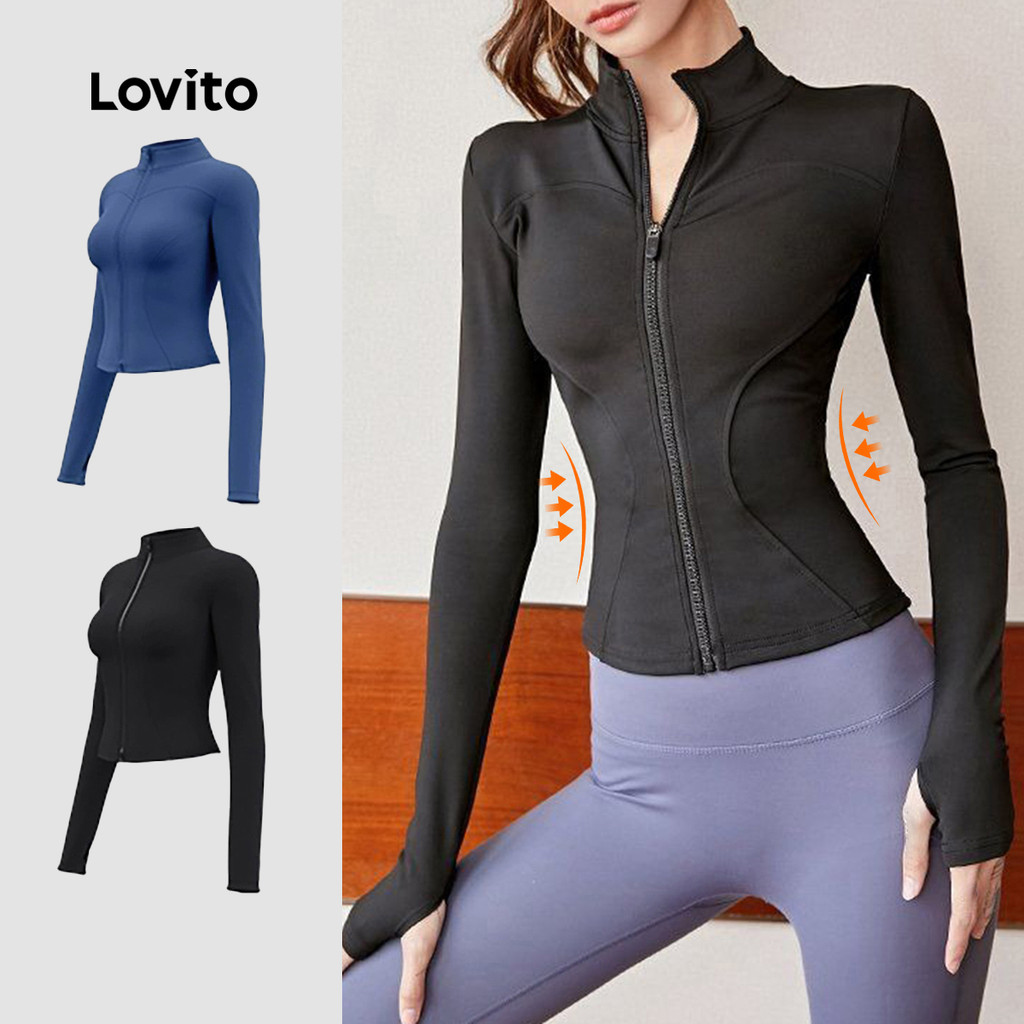 Lovito Jaqueta Esportiva Sporty Casual controle de barriga Fitness Corrida Yoga Pickleball Mulheres