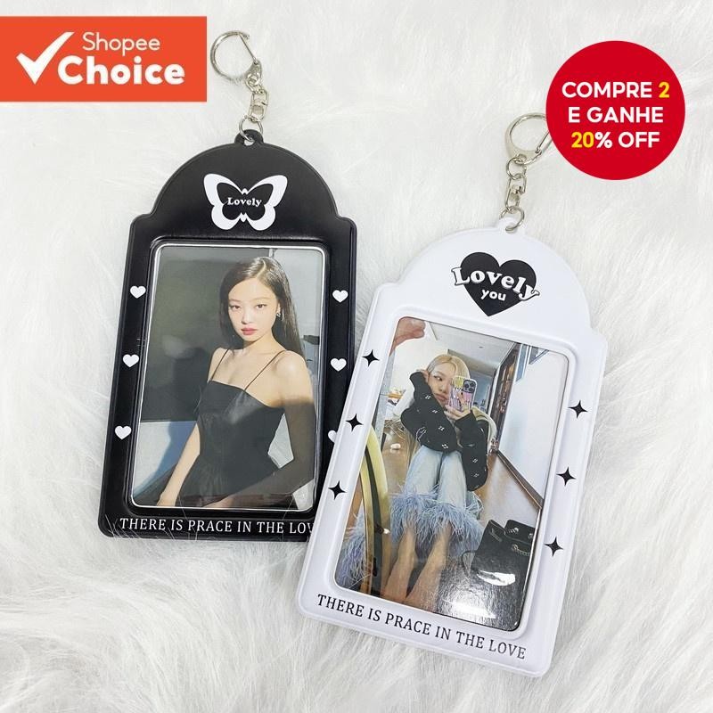 Ins Photocard Titular Do Cartão PVC Manga Clara Com Corrente Preto Branco Protetor De Identificação