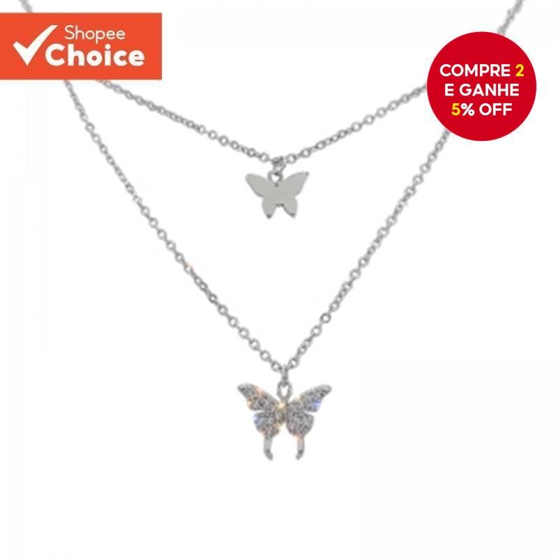 Colar Elegante De Coração Borboleta Prateado | Presente De Joias Elegantes Inspirado Em Coreano Para