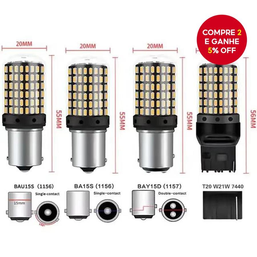 2 Pacotes De Lâmpadas LED 1156 T20 BA15S BAU15S Sinal De Mudança De Direção P21W 7440 1157 BAY15D Âm