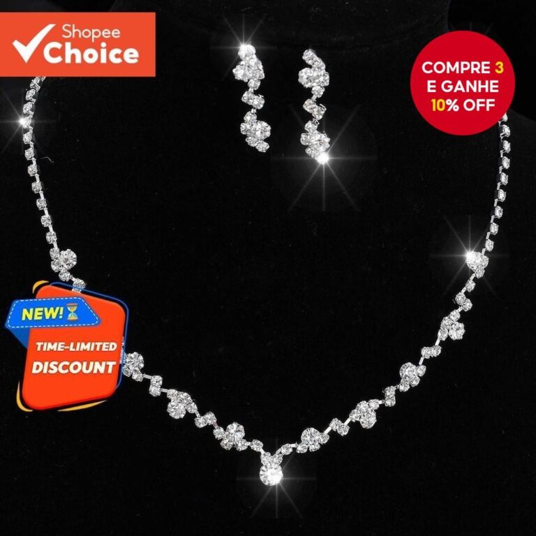 Nupcial Strass Garra Corrente Colar Brincos Conjun