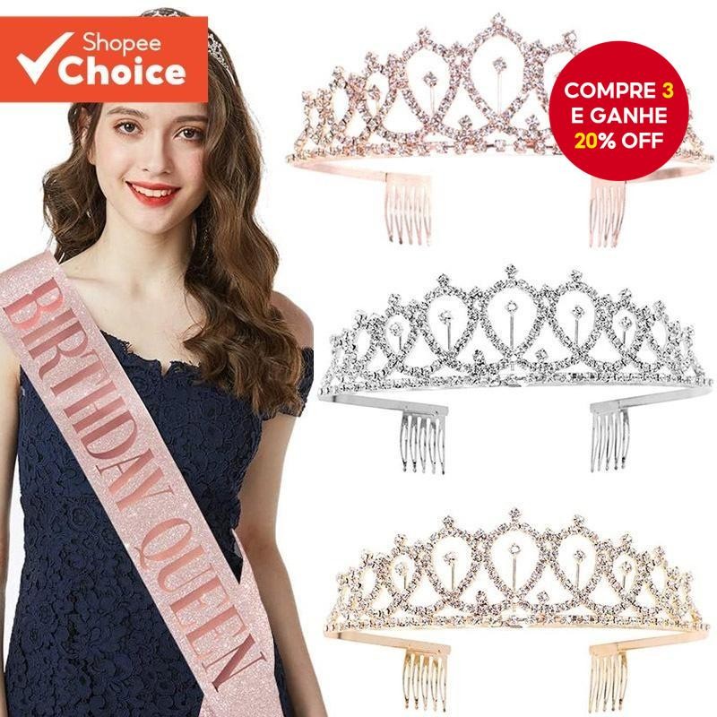 Faixa E Coroa Bandana Aniversário Menina Rainha Conjunto Festa De Fornecimento Decoração