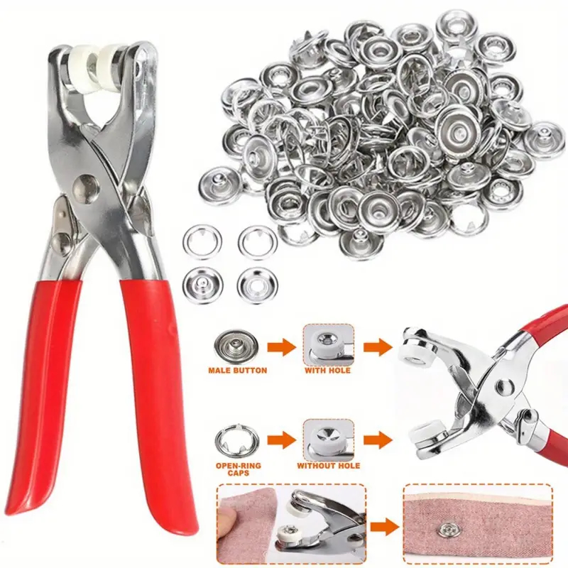 Alicate Aplicador Para Botao De Metal De Pressao Roupa Bebe com 150 botões de roupas