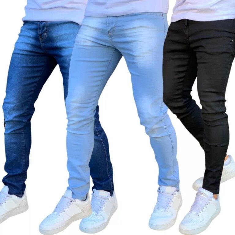 kit 3 calças jeans masculina skinny  com elastano