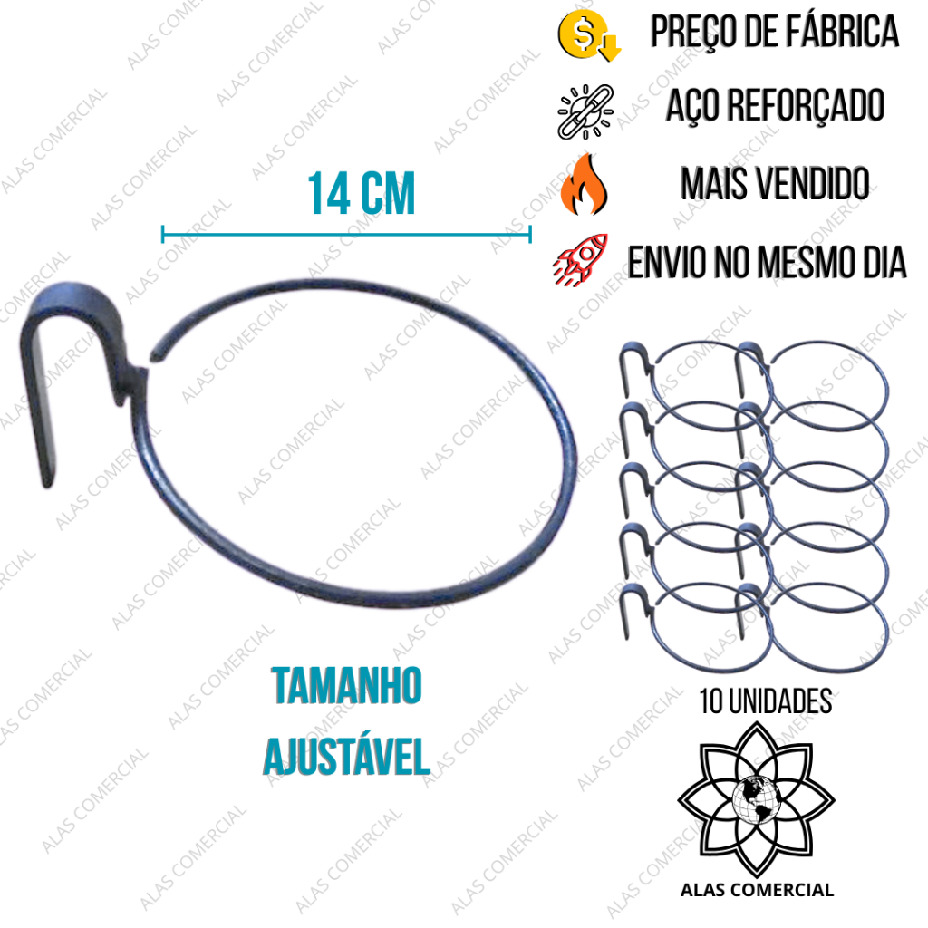 Argola Suporte Reforçado 14cm para Vaso Planta Jardim Vertical Painel