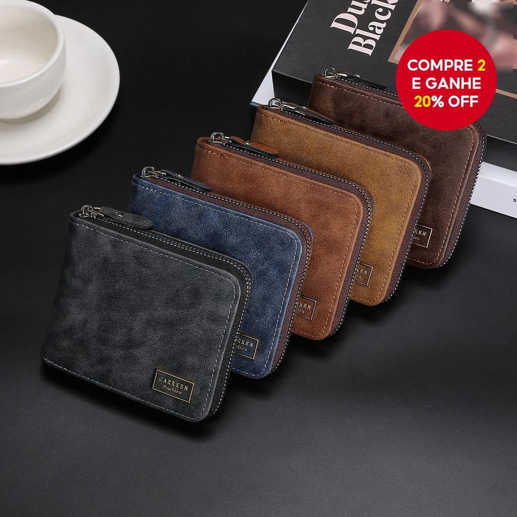 Carteira Masculina Multifuncional Com Zíper Estilo Coreano-Porta-Moedas E Cartão De Grande Capacidad