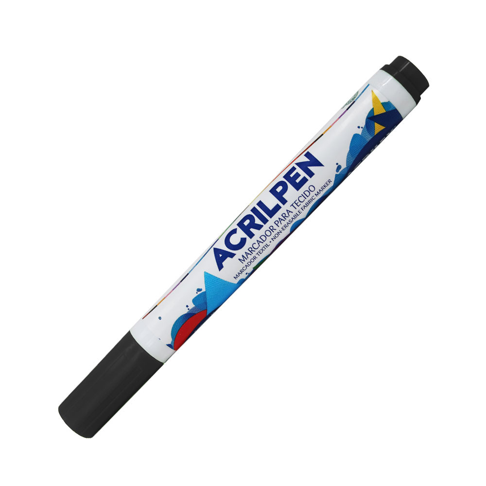 Caneta para tecido Acrilpen Preta 520 Acrilex