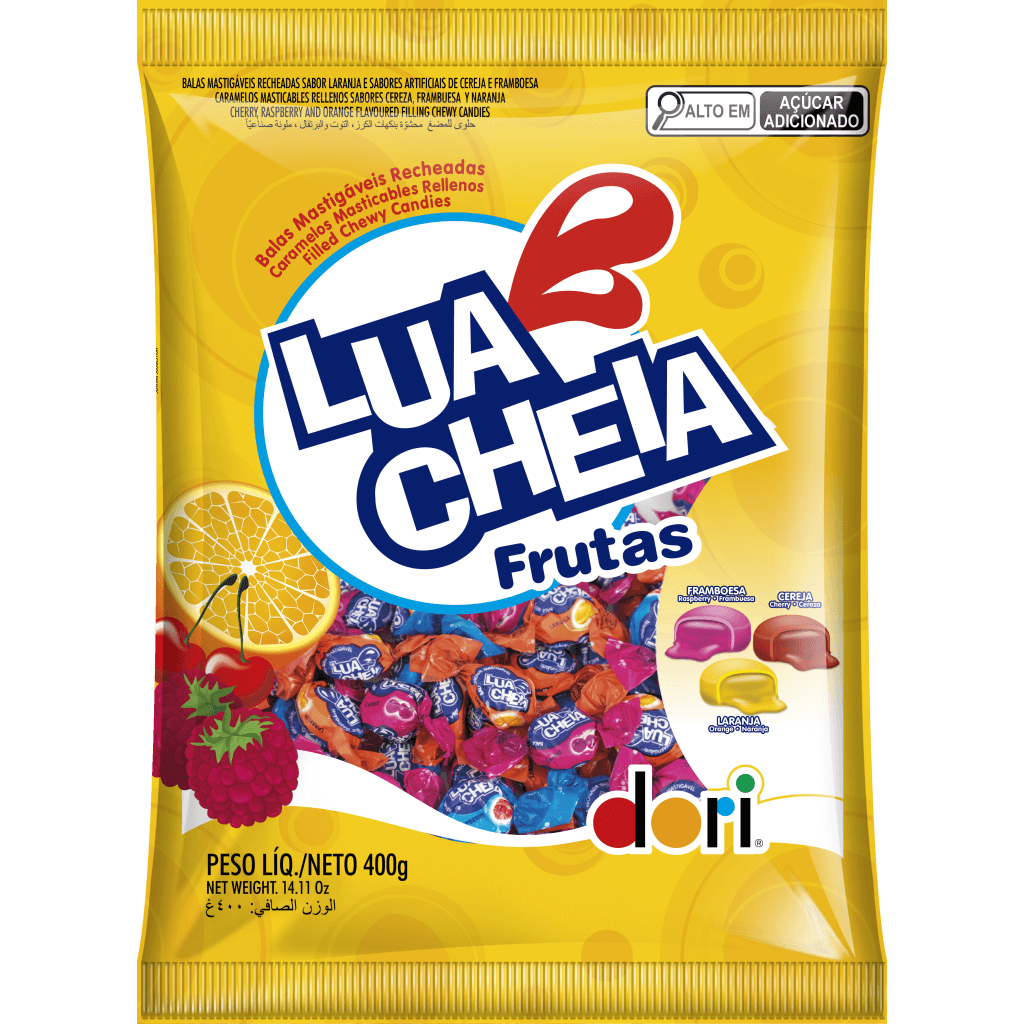 Bala Mastigável Recheada Lua Cheia Frutas 400g  Dori