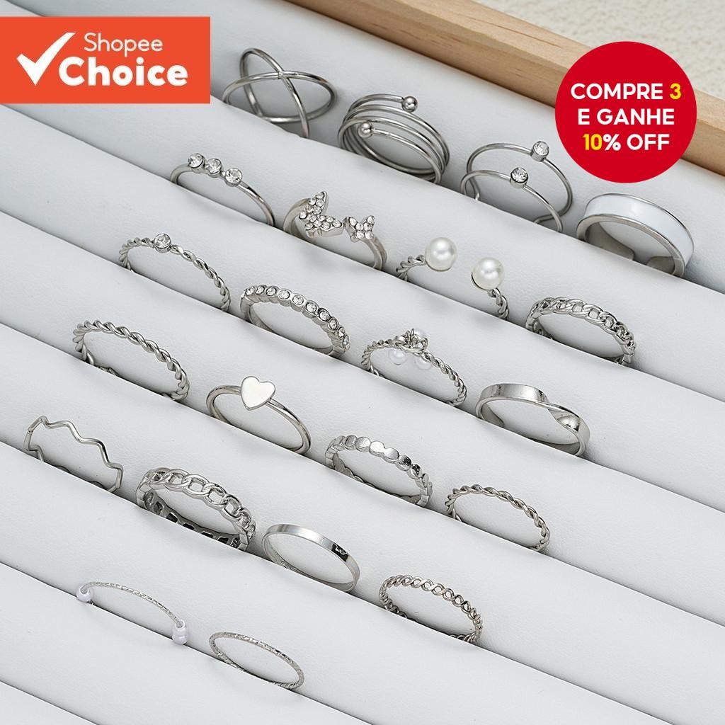 Conjunto De Anel De Coração Borboleta 22 Peças Com Pérola Cruzada E Joias De Prata De Cristal Para M