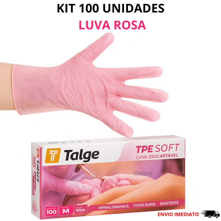 Kit 100 Luvas Rosa Descartavel Viniflex Sem Pó Us