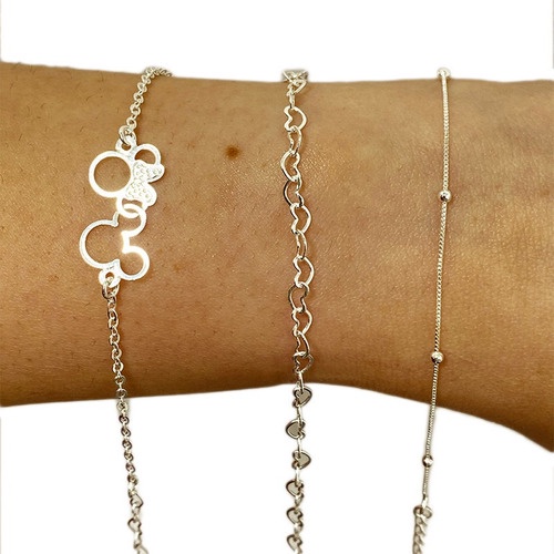 Kit 3 Pulseira Bracelete Infantil Folheadas A Prat