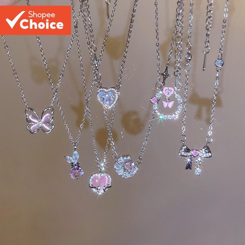 Rosa Amor Zir con Pingente Colar Meninas Coreano St yle Moda Jóias Acessórios