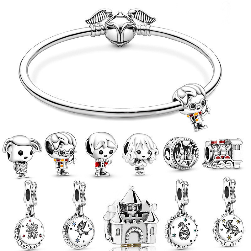 Berloques de Prata 925 Clássico Harry Potter Pulseira Acessórios Charme Colar Pingente Presentes de