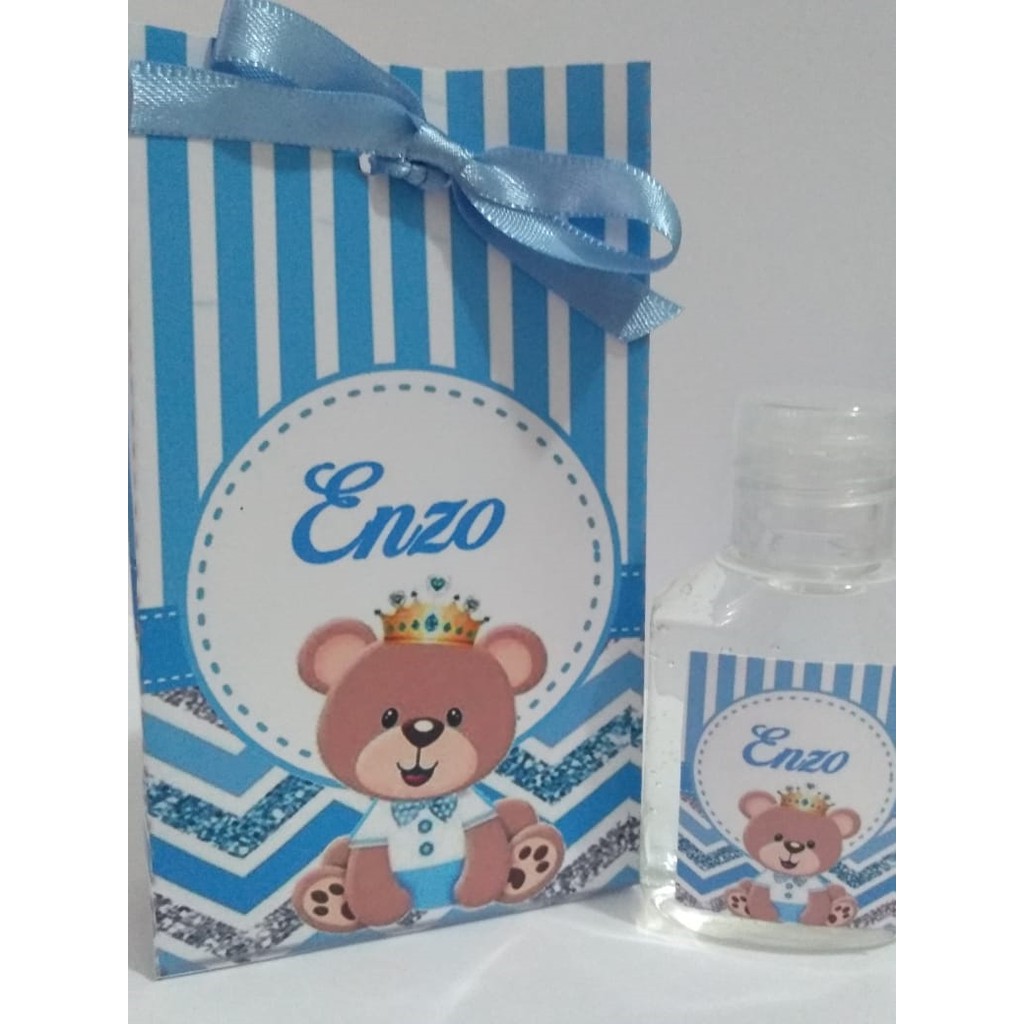 lembrancinhas maternidade álcool gel 15 unidades urso príncipe