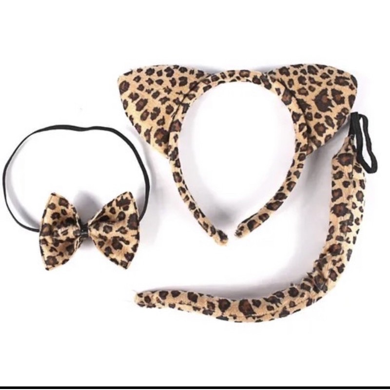 Kit Tiara Onça Com Gravata De Borboleta Com Rabo