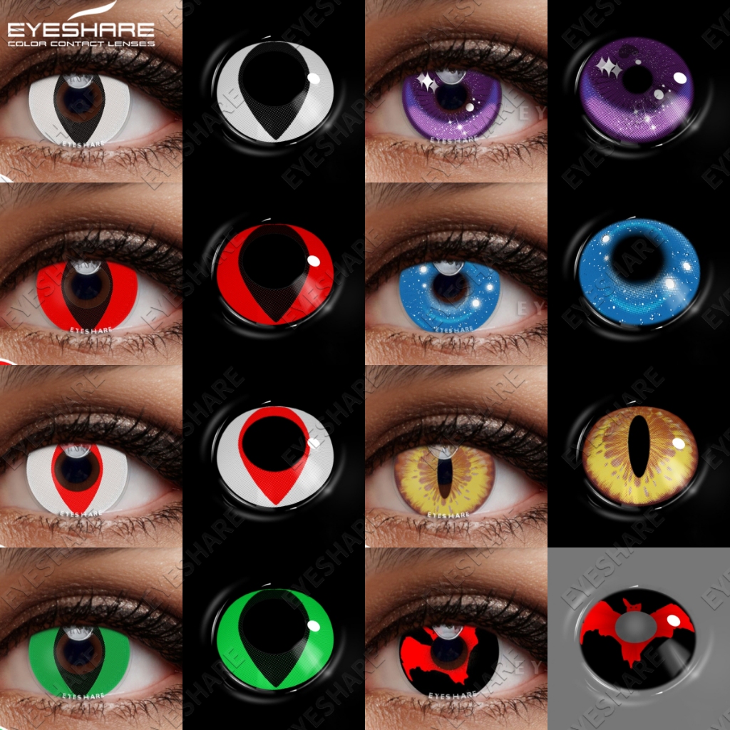 Halloween cateye Cosplay Lentes De Contato Coloridas Para Olhos Vermelho Branco Preto 14.5mm Cosméti