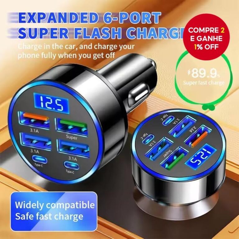 Carregador De Carro De 6 Portas Adaptador PD QC3.0
