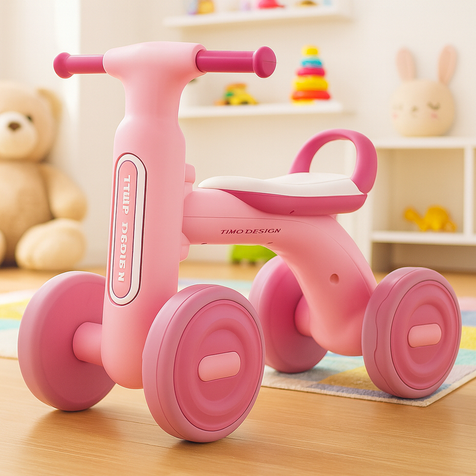 Andador de Bebê Menina com 4 Rodas Bicicleta de Equilíbrio com Som e Luz