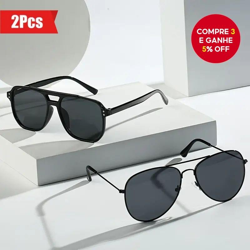 Óculos de sol retro de dupla lente, 2 peças, grande armação, proteção UV, moda para homens e mulhere