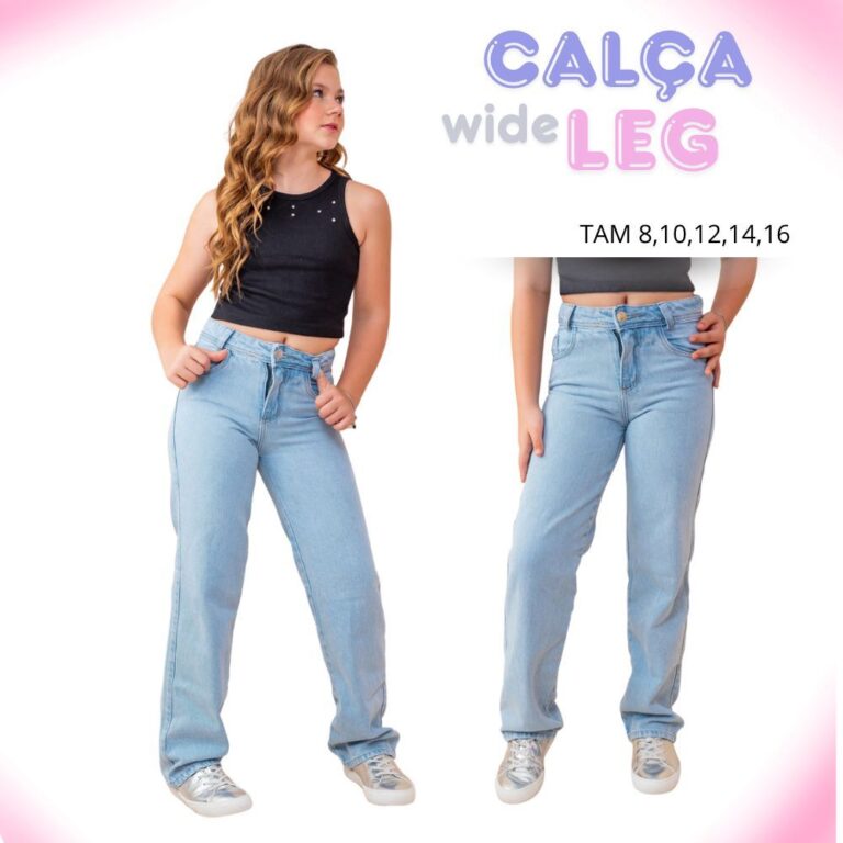 Calça Jeans Infantil Menina Wide Leg Pantalona Ma