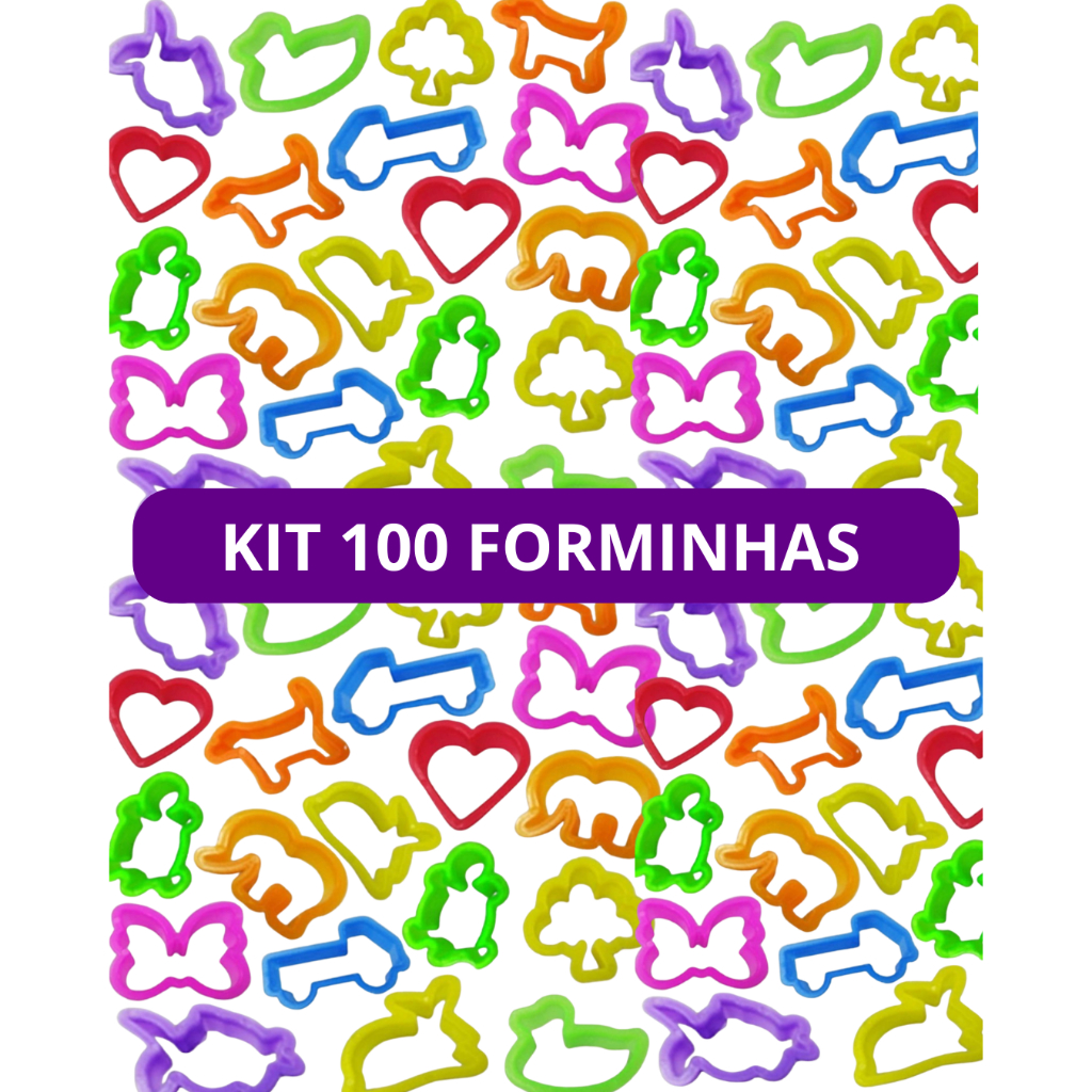 Kit 100 Cortador Forminha Neon para Massinha Modelar Molde Dino Safari Festa Lembrancinha Prenda